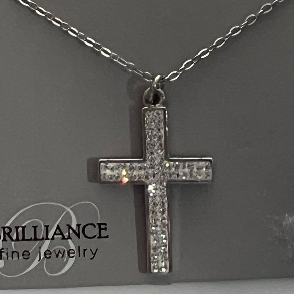Cross pendant Necklace 925 Sterling Silver crystal details very sparkly new